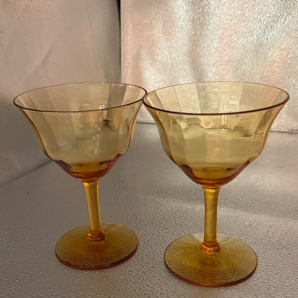 RARE FIND Vintage Amber Sherbet Coupe Glasses